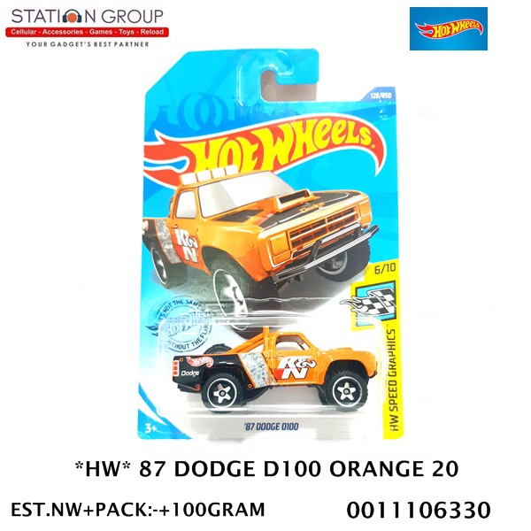 Voiture Miniature Hot Wheels '87 Dodge D100 Mopar Orange - Échelle 1:64, Série Speed Graphics 2020