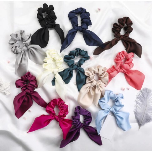 Jual Satin Rabbit Ears Candy Color Hair Scrunchie Bows Ponytail Holder ...