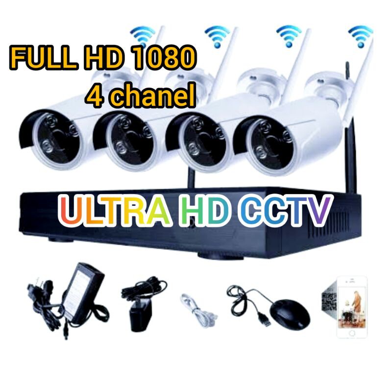Jual NVR KIT 4CH WIRELESS / PAKET IP CAMERA CCTV TANPA KABEL 4 CHANNEL