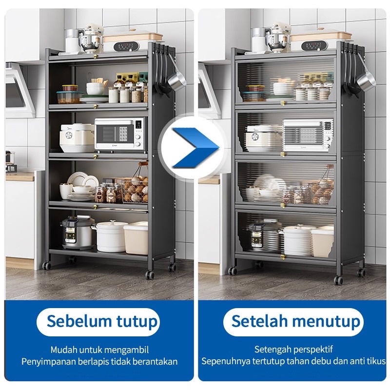 Jual Rak Dapur Multi Layer Dengan Pintu Roda Rak Kabinet Dapur Rak Multifungsi Tingkat Rak