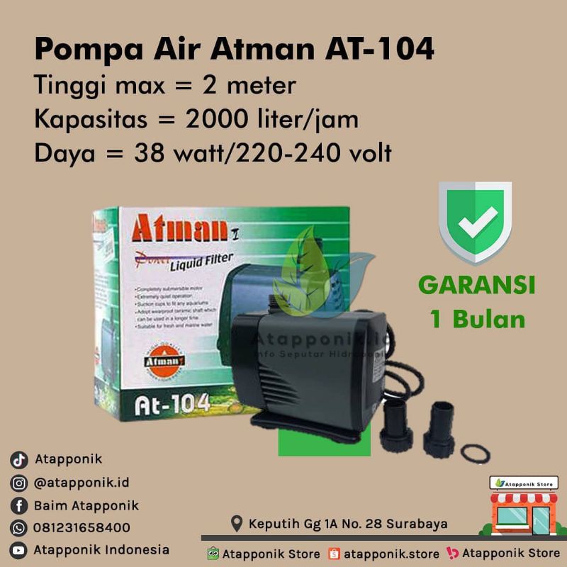 Jual pompa air atman at 104 - pompa air hidroponik | Shopee Indonesia