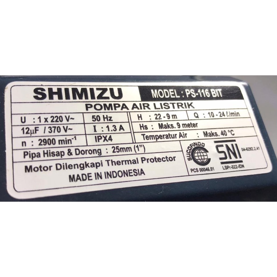 Jual Pompa Air Shimizu PS 116 BIT / PS116 / Pompa Air Sumur Dangkal ...