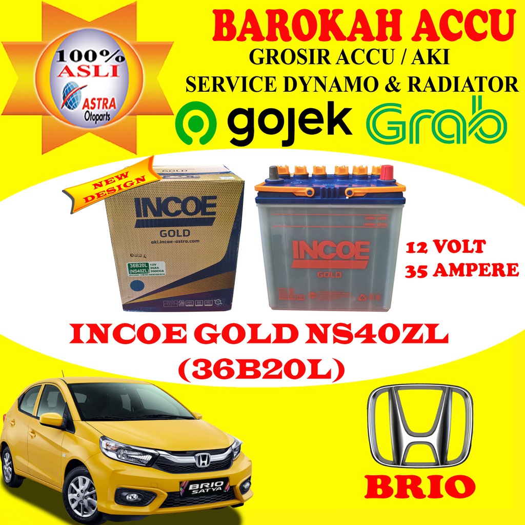 Jual AKI MOBIL HONDA BRIO INCOE GOLD NS40ZL / 36B20L , 35 AH ASTRA