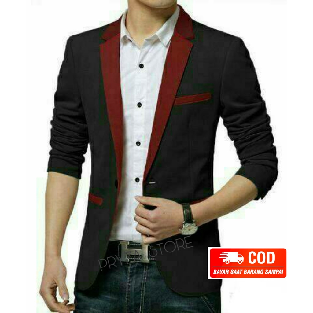 Jual PRYZA Jas Blazer Pria Casual Matrix Marron Original DF&Y / Jas ...