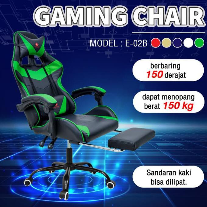 Jual KURSI GAMING / GAMING CHAIR PREMIUM QUALITY MODEL E-02 B ( GREEN ...