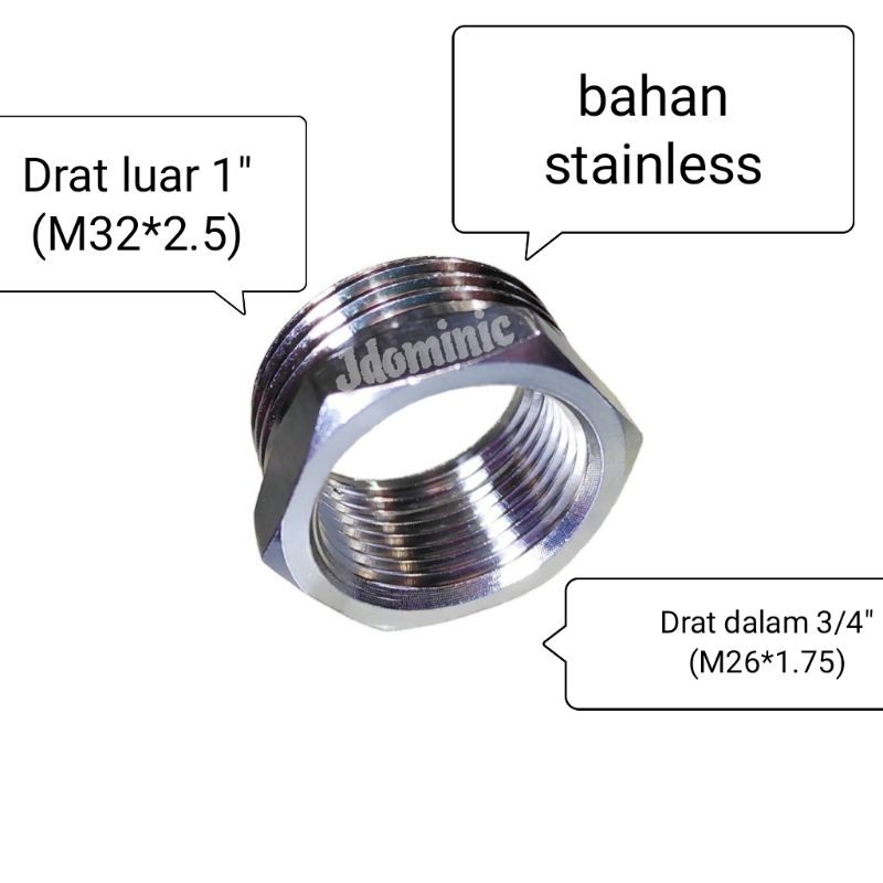 Jual konverter drat luar 1 - ulir dalam 3/4 inc inchi in pengubah ...