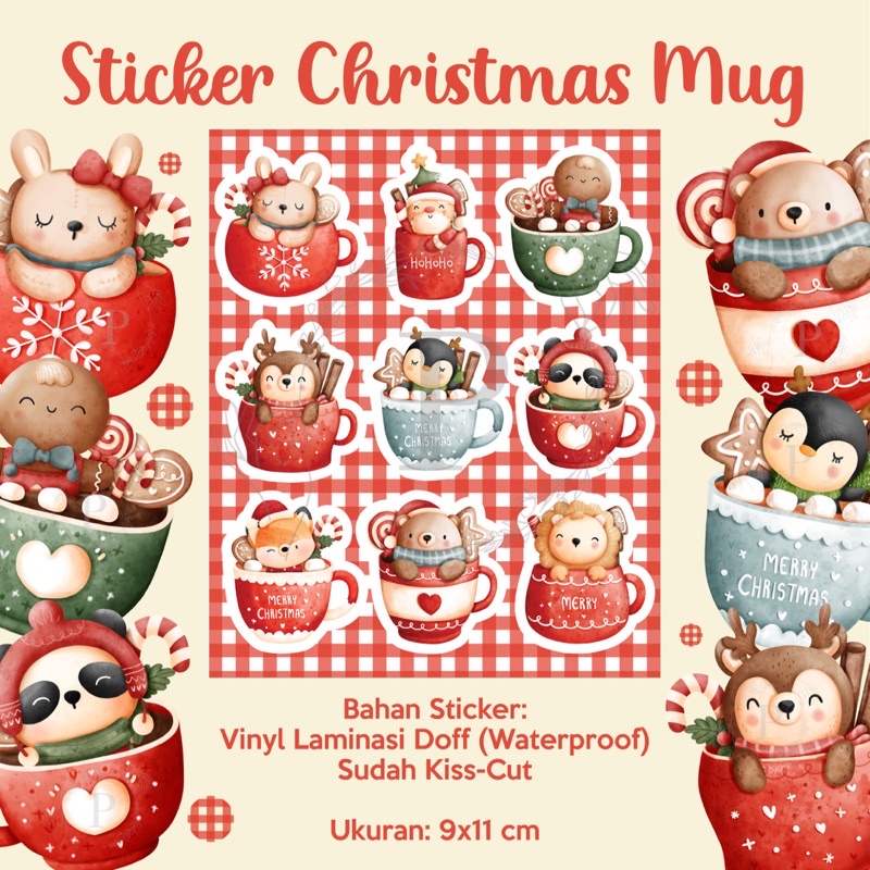 Jual Sticker Christmas Mug Vinyl Waterproof Kisscut Journaling Notes ...