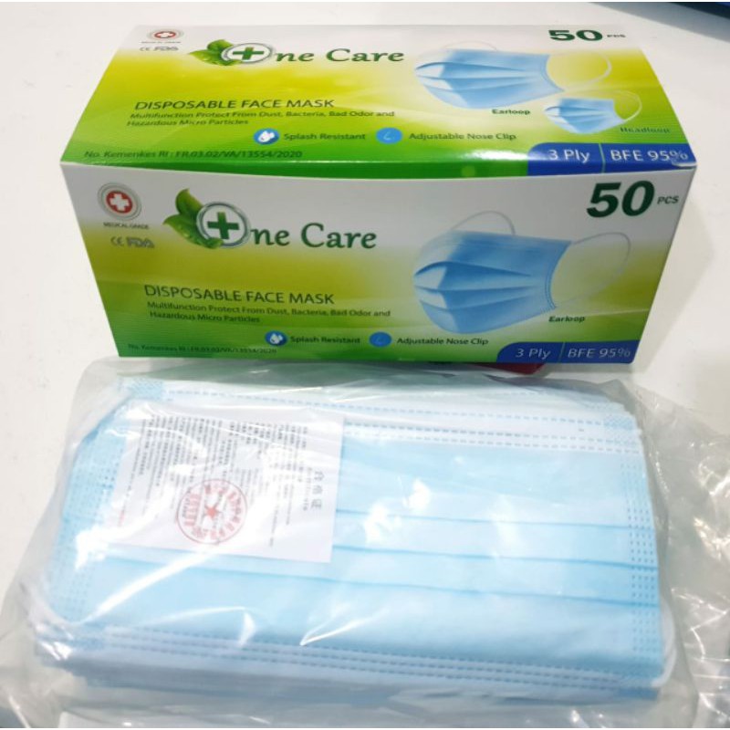 Jual Masker 3Ply Isi 50Pcs Earloop Merk ONECARE Medical Grade | Shopee ...