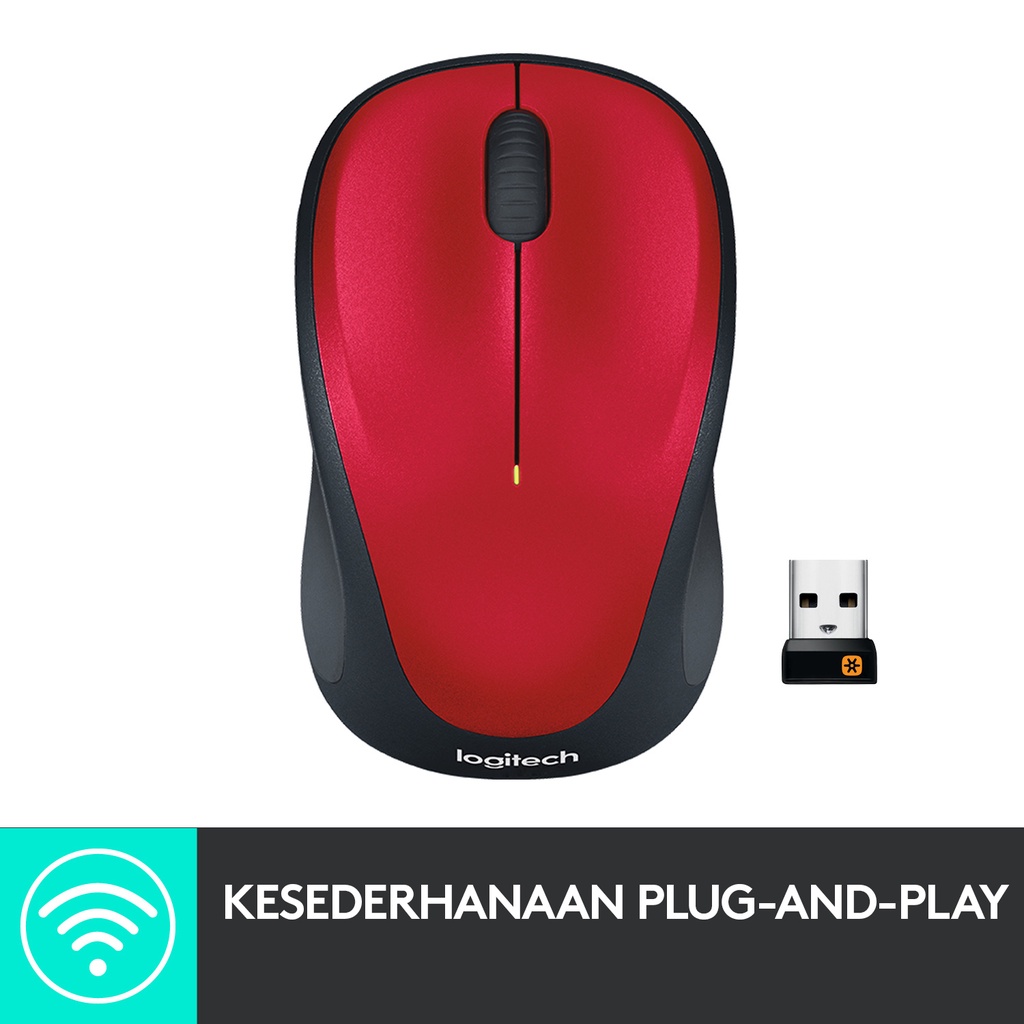Logitech M235 Mouse Wireless Grip Karet Nyaman - Red (6)