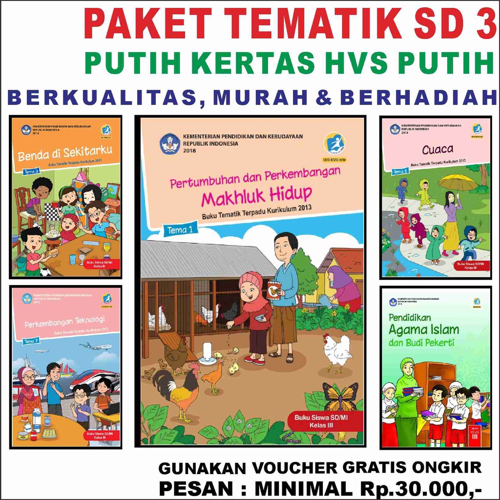 Jual BUKU PAKET PUTIH TEMATIK SD Kelas 3 SMART KIDS Tema 1 2 3 4 5 6 7 ...