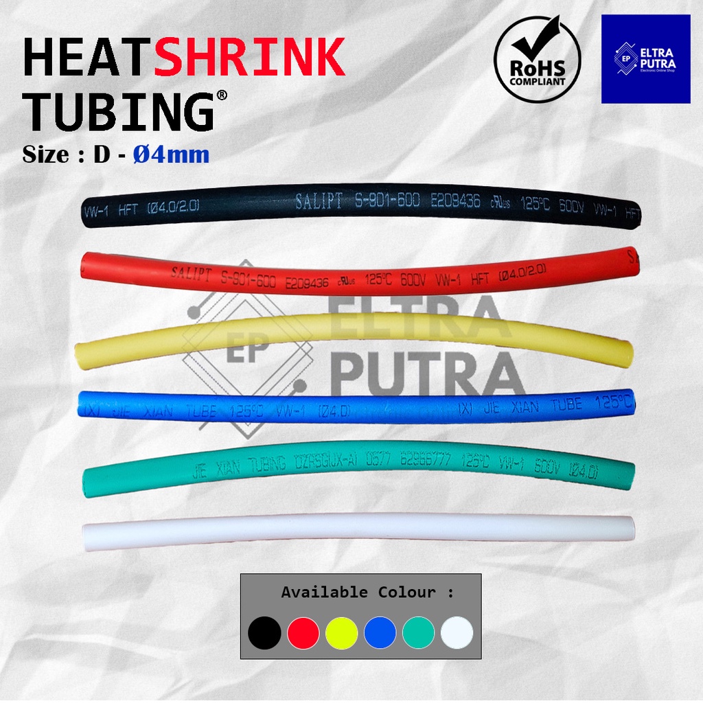 Jual HEATSHRINK 4mm Warna Warni LENGKAP Ecer, Selongsong Selang Bakar ...