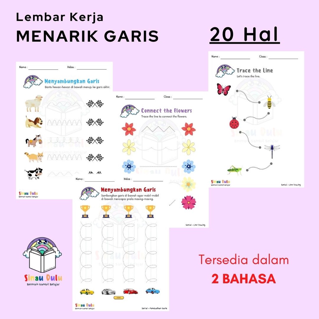 Jual Lembar Kerja (Worksheet) Belajar Menulis Pertama/ Menarik Garis ...