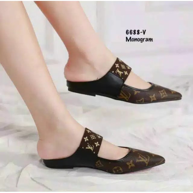 Jual Flat Shoes Selop Wanita Murah Meriah Motif Catur eLVi Bm 90