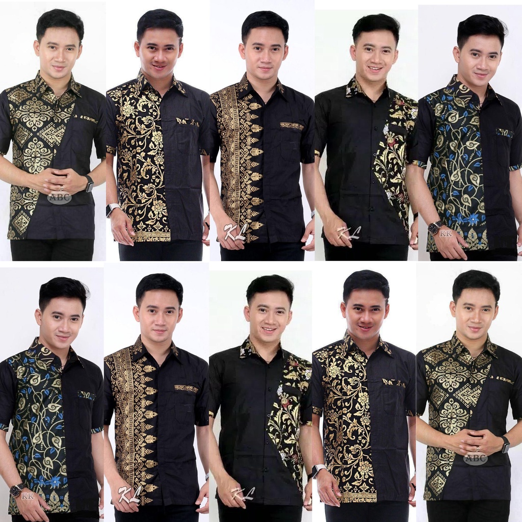 Jual Baju Batik Pria Kombinasi Polos Warna Hitam | Shopee Indonesia