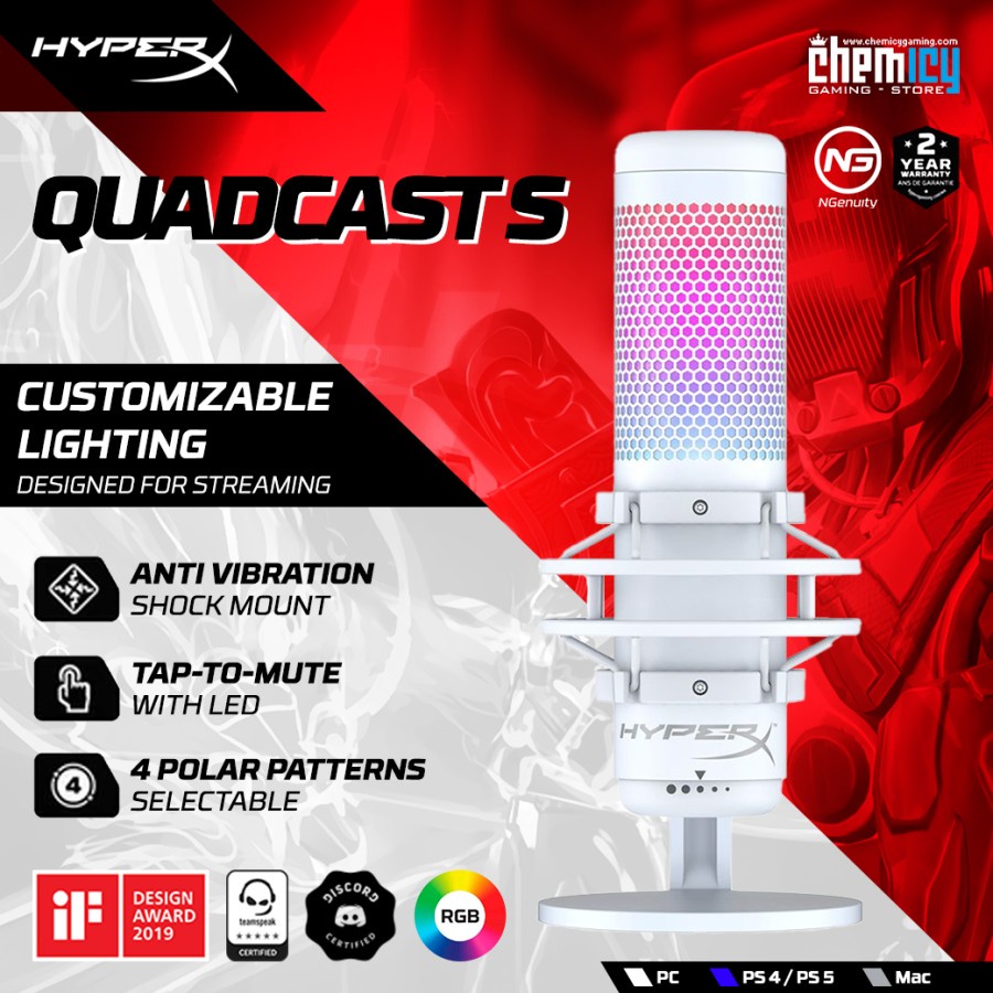 Jual Hyperx Quadcast S Rgb White Edition Usb Condenser Gaming Microphone Shopee Indonesia