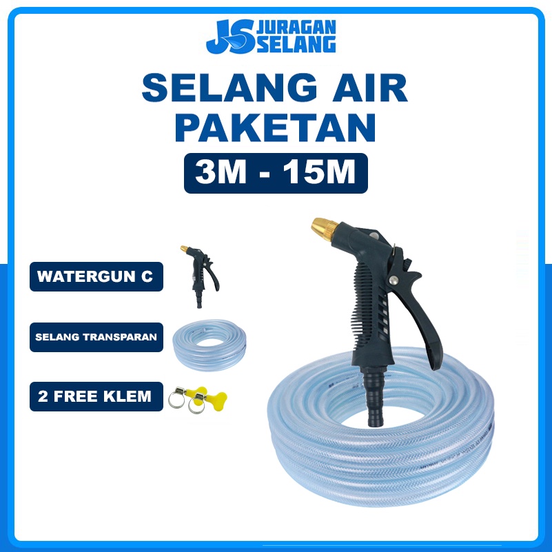 Jual Selang Air Transparan Paketan Dengan Alat Semprotn Air Selang Air Watergun Dan Klem Alat