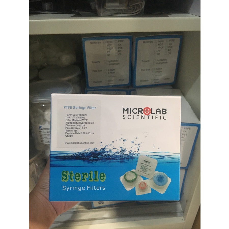 Jual PTFE Syringe Filter 25mm 0.22um Sterile isi 50/pack Brand Microlab ...