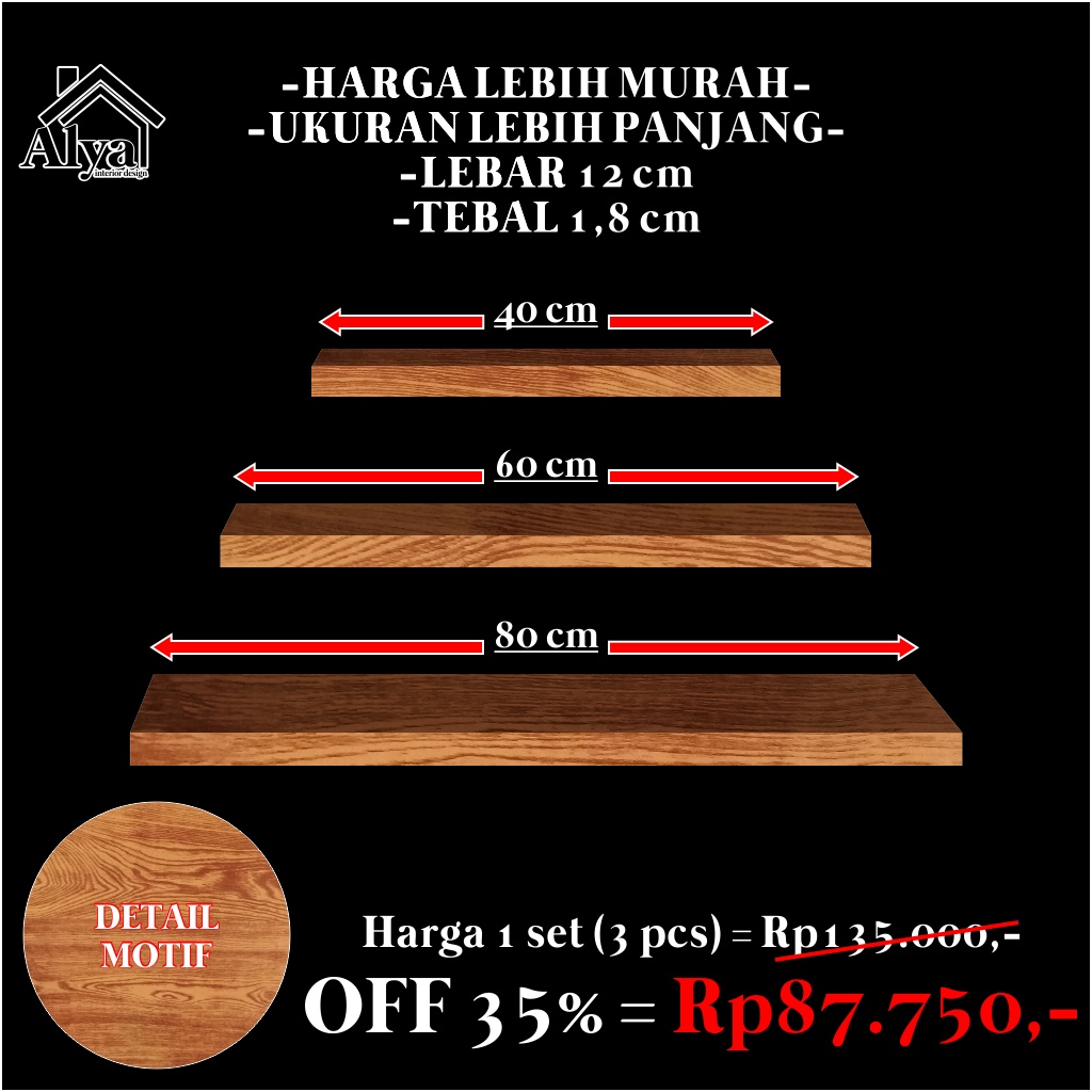 Jual 1 Set (3pcs) Shelf Floating/Rak Ambalan/Rak Tempel/Rak Dinding ...