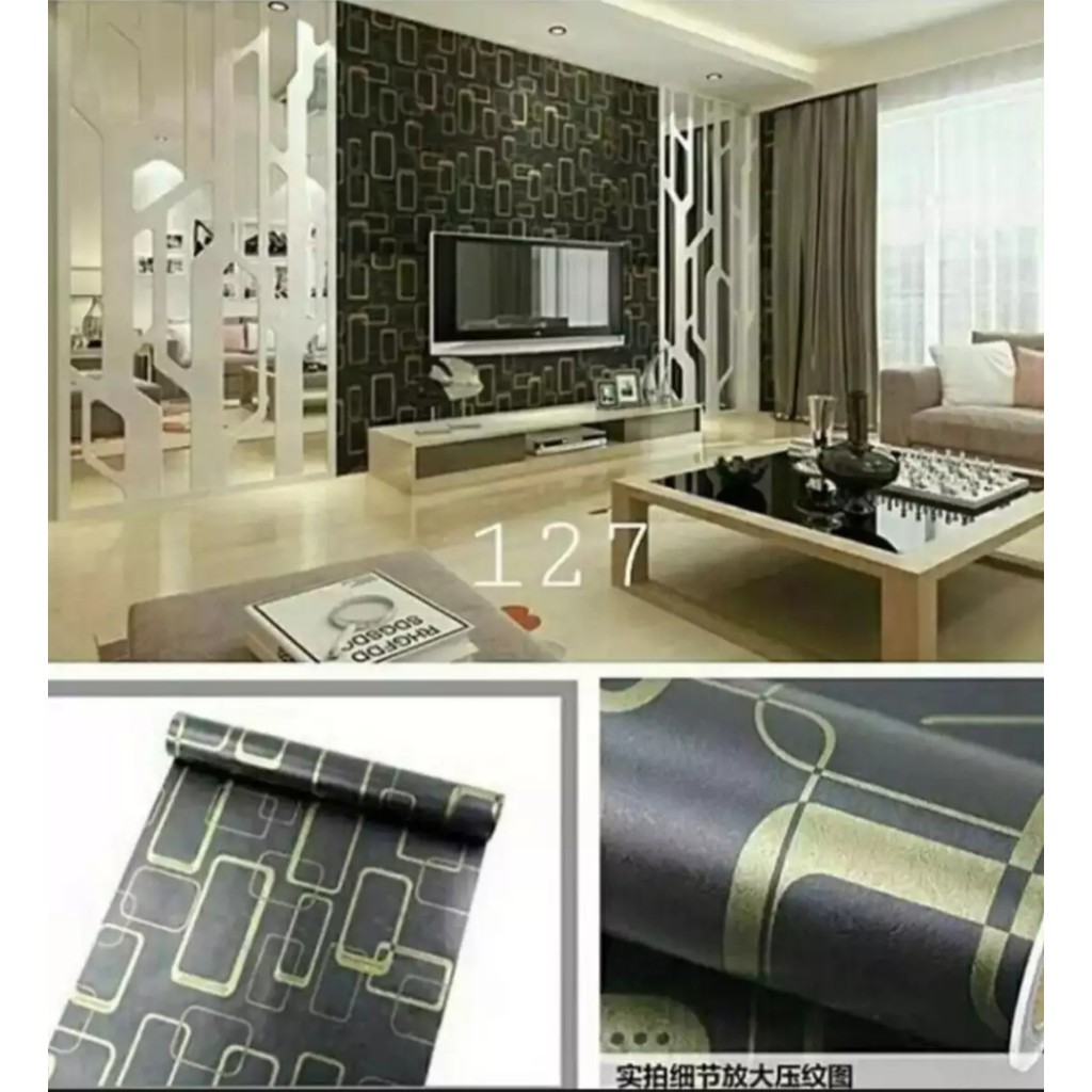 Jual Wallpaper Dinding Sticker Motif Kotak Gold Dasar Hitam Ukuran 45cm