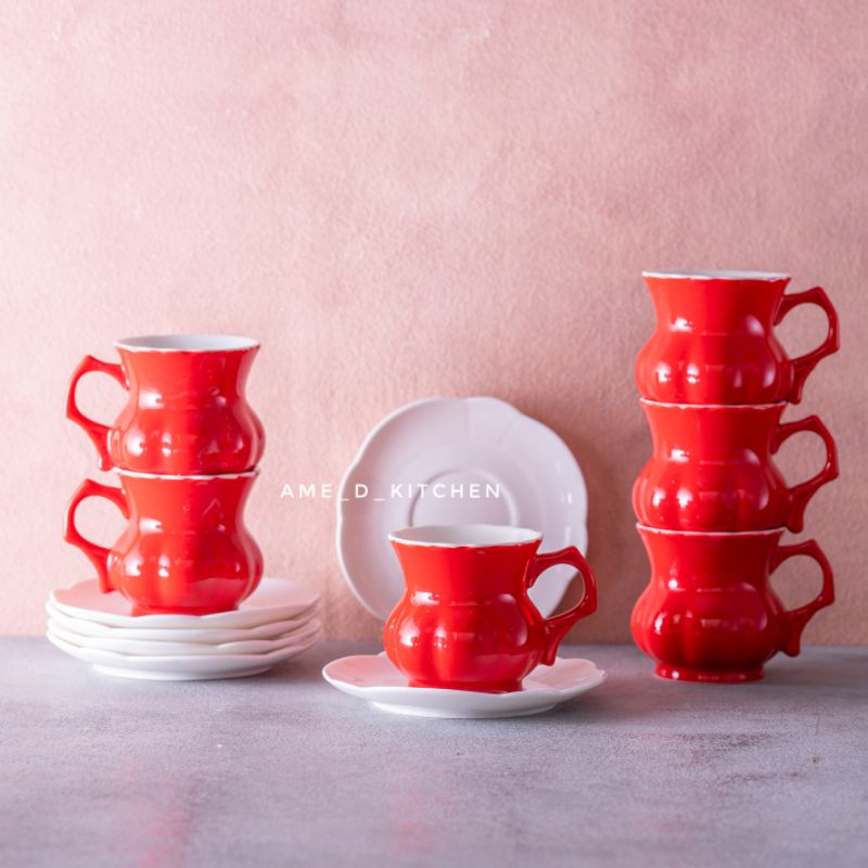 Jual Elegant Tea Cup Set European Style Cangkir Lepek Keramik Set Tulip Merah T Box 3499