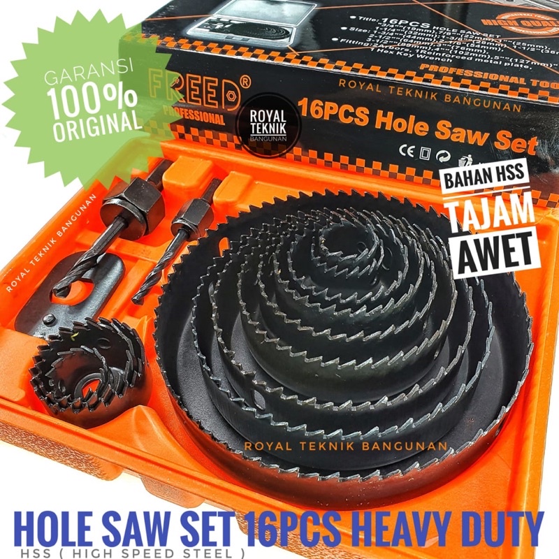 Hole Saw Kit Set 16 pcs Heavy Duty / Mata Bor Holesaw Lubang Kayu Pipa Paralon PVC Tanaman Hidroponik