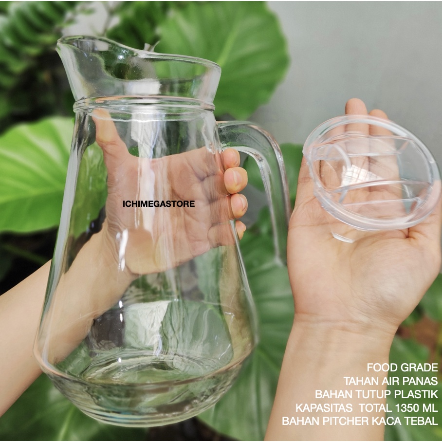 Jual Pitcher Kaca 1,35 Liter Tutup PItcher Water Jug 1350 ml Tempat AIr ...