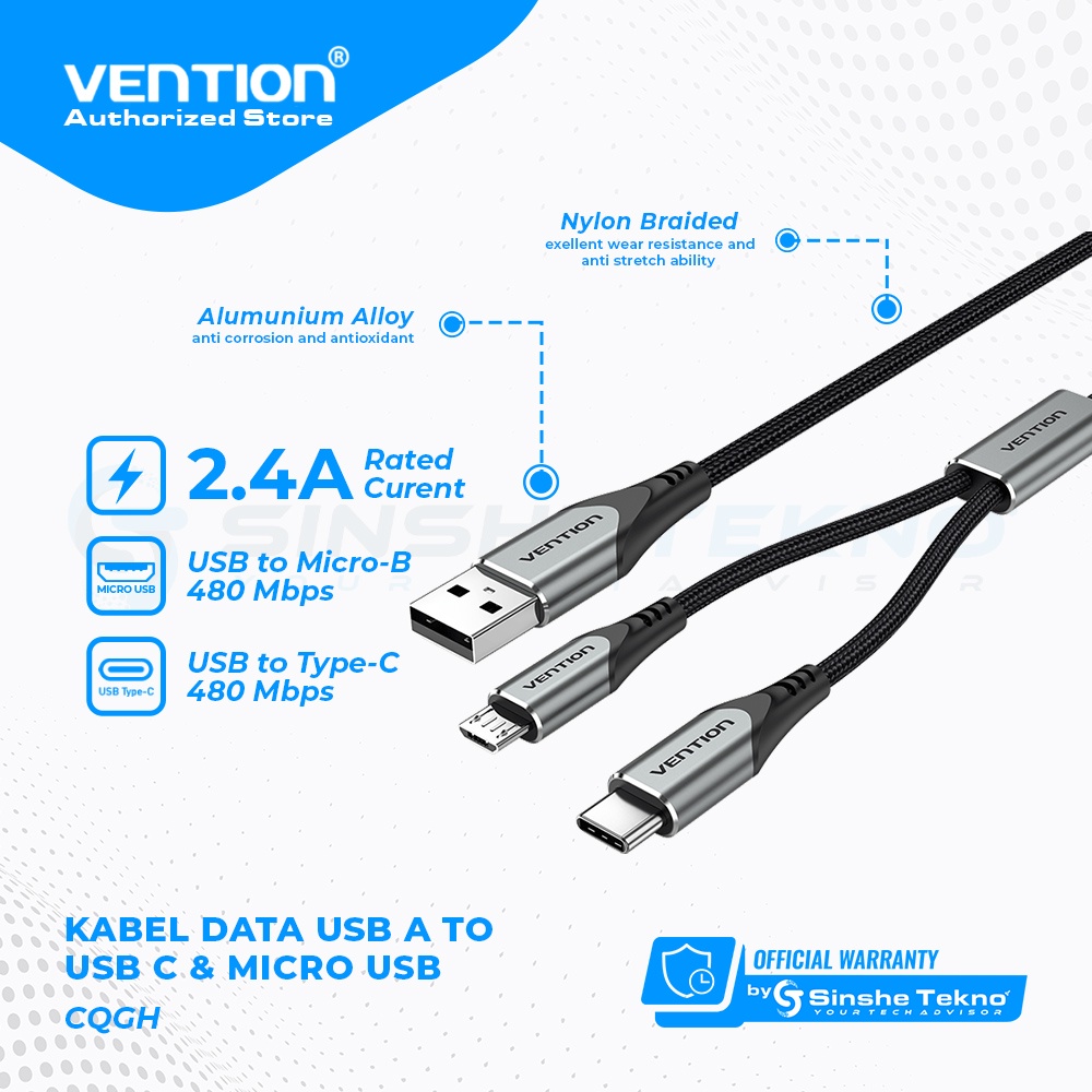 Jual VENTION Kabel Data Y Splitter USB A To Micro B USB Type C | Shopee ...