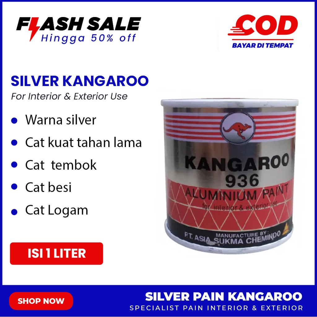 Jual Cat Besi Warna Silver Kangaroo 936 Ukuran 1 Liter Cat Besi Pagar Cat Alumunium Kaleng Metal 1121