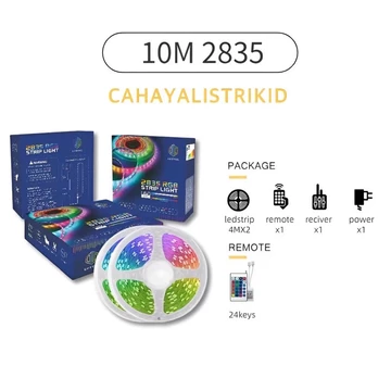 Lampu Led Strip 5050 3528 2835 Rgb Warna Warni Ip44 5M 10M Ac 220V Adaptor Remote (Lampu Tiktok)
