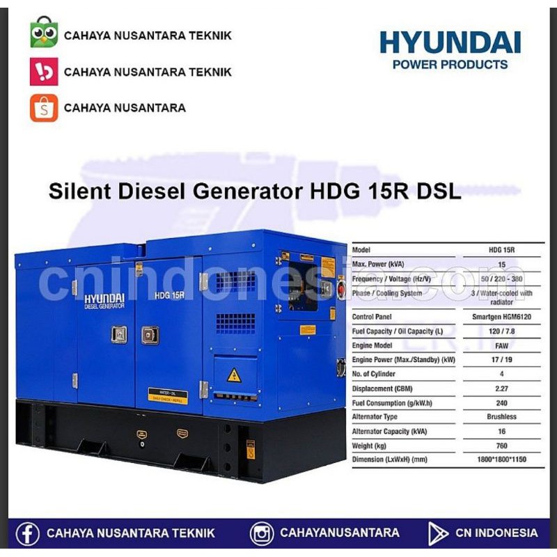 Jual Mesin Genset Diesel 15000 Watt HDG 15R DSL Hyundai | Shopee Indonesia