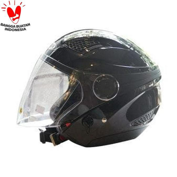 Jual ( BISA COD ) Zeus ZS610 Black Glossy Helm Half Face Double Visor