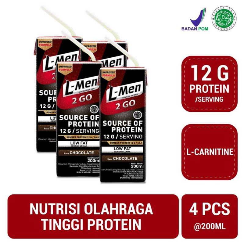 Jual 4 pc L-Men Hi Protein 2 Go Chocolate 200 ml dan L-Men Ogura 200 ml ...