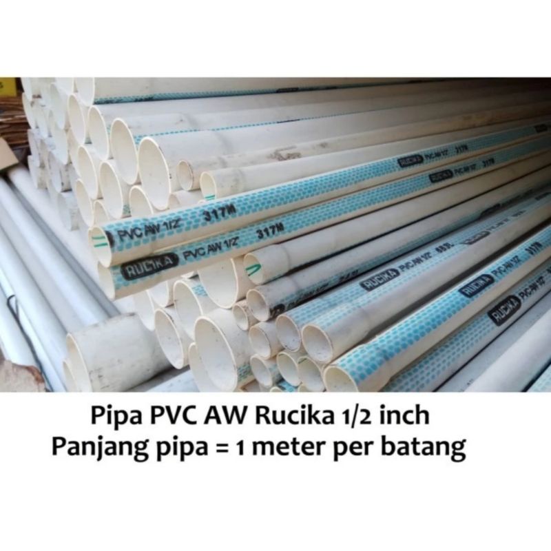 Jual Pipa Rucika AW PVC 1/2" inch panjang 1 meter . Pipa air Putih per