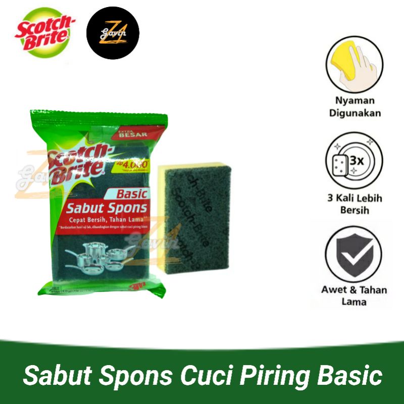 Jual 3M Scotch-Brite Sabut Spons Cuci Piring Basic | Shopee Indonesia