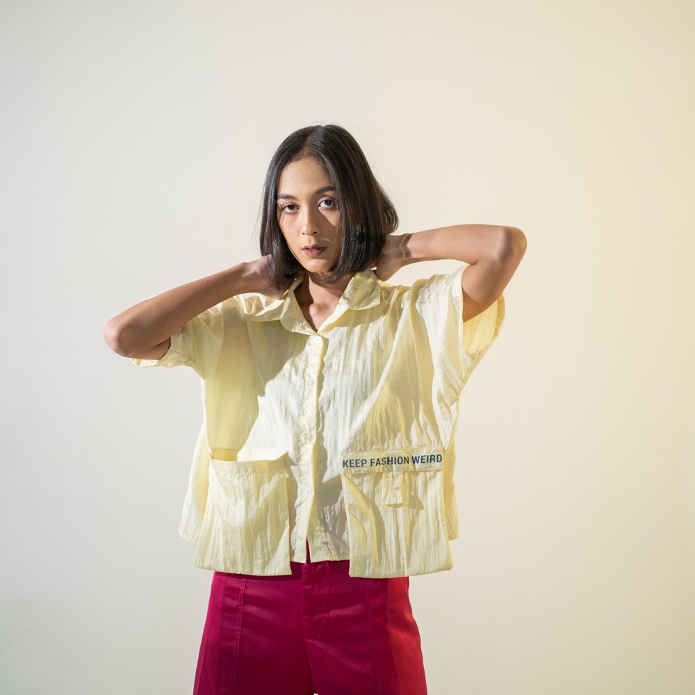 Jual Counique Atasan Kemeja Crop Top Kuning Soft Aussie LD 120 | Shopee ...