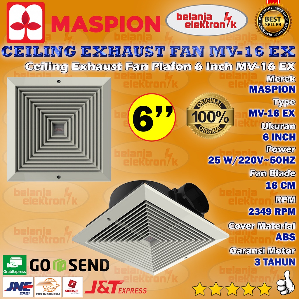 Jual MASPION CEILING EXHAUST FAN PLAFON MV-16 EX 6 INCH HEXOS | Shopee ...