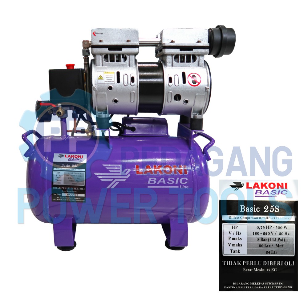 Jual LAKONI BASIC 25S OILLESS KOMPRESOR UDARA ANGIN TANPA OLI 0.75 HP ...