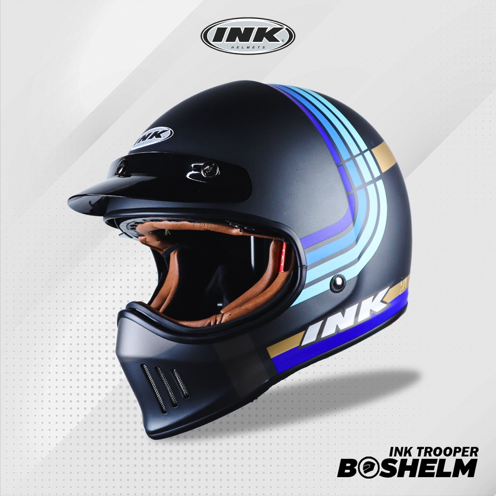 Jual BOSHELM Helm INK Trooper BORDERLINE HITAM DOFF BLUE Helm Full Face ...