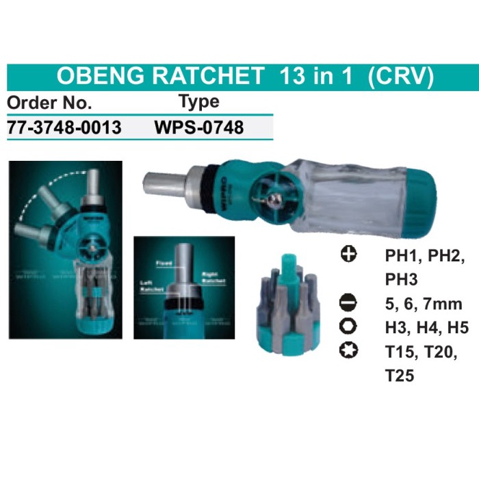 Jual Obeng Ratchet Set 13 in 1 Ratchet Screwdriver WIPRO WPS-0748 ...