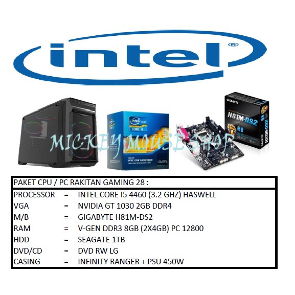 Jual PAKET CPU / PC RAKITAN GAMING 28/INTEL I5 4460(3.2GHZ)/RAM 4GB/VGA ...