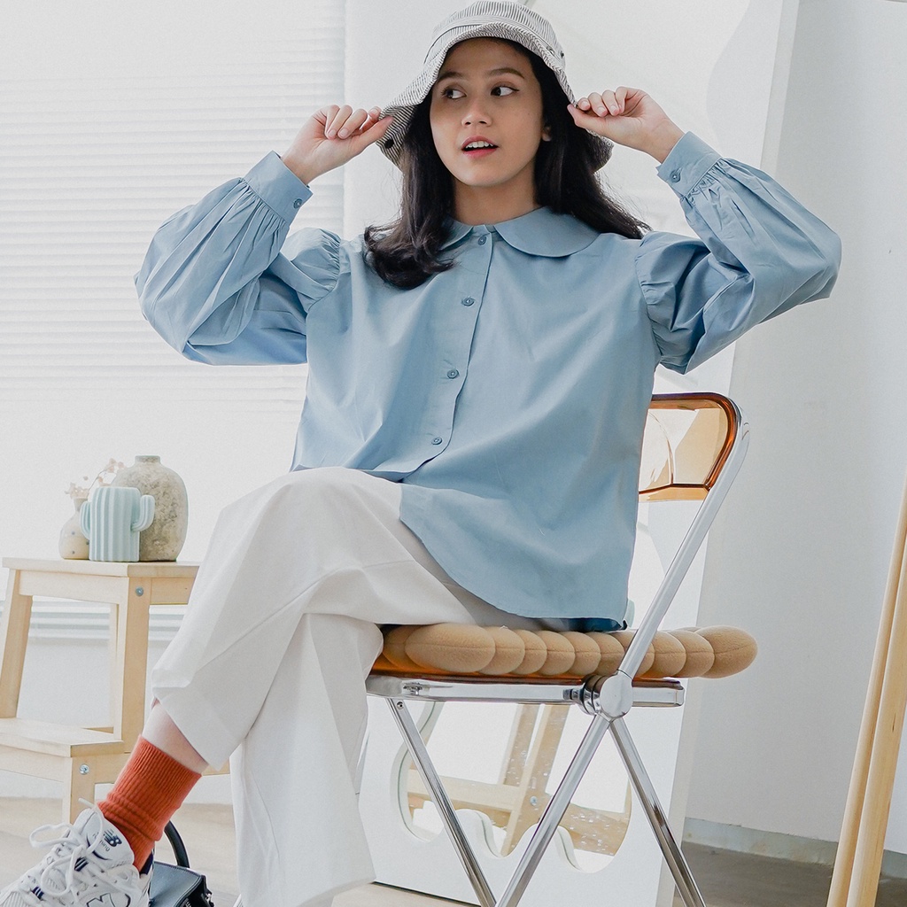 Jual ANSSY - Mina Oversized Round Collar Shirt - Kemeja Kerah Bulat ...