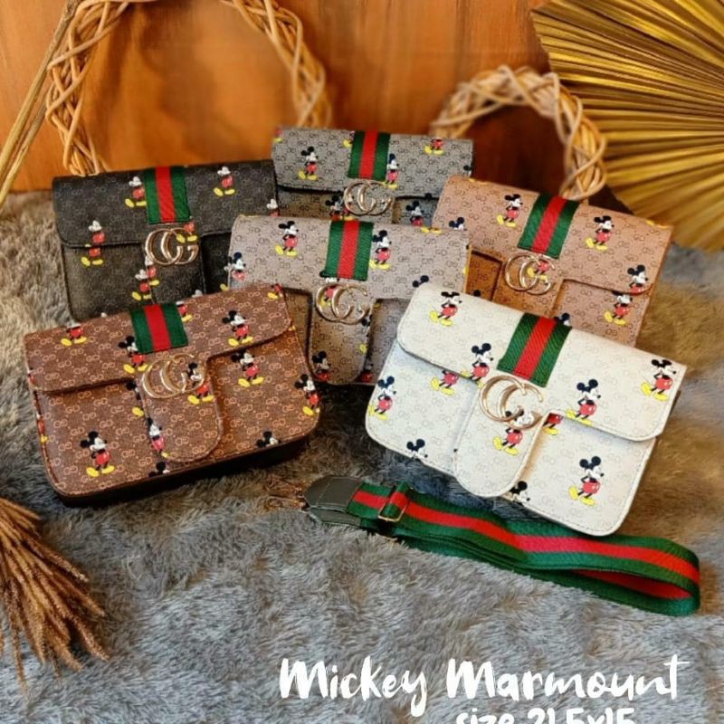 tas selempang Gucci Mickey tali stripe