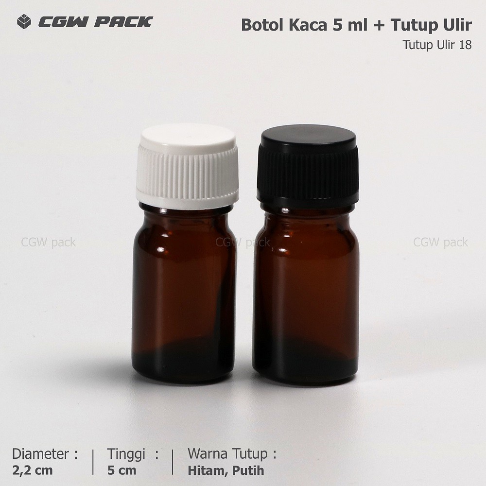 Jual Botol Kaca 5 ML Tebal / Botol Kaca Amber 5 ML - Ulir Putih dan ...