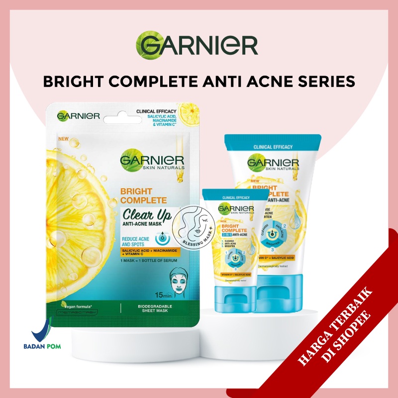 Jual Garnier Bright Complete 3in1 Anti Acne Facial Wash 50mL 90mL
