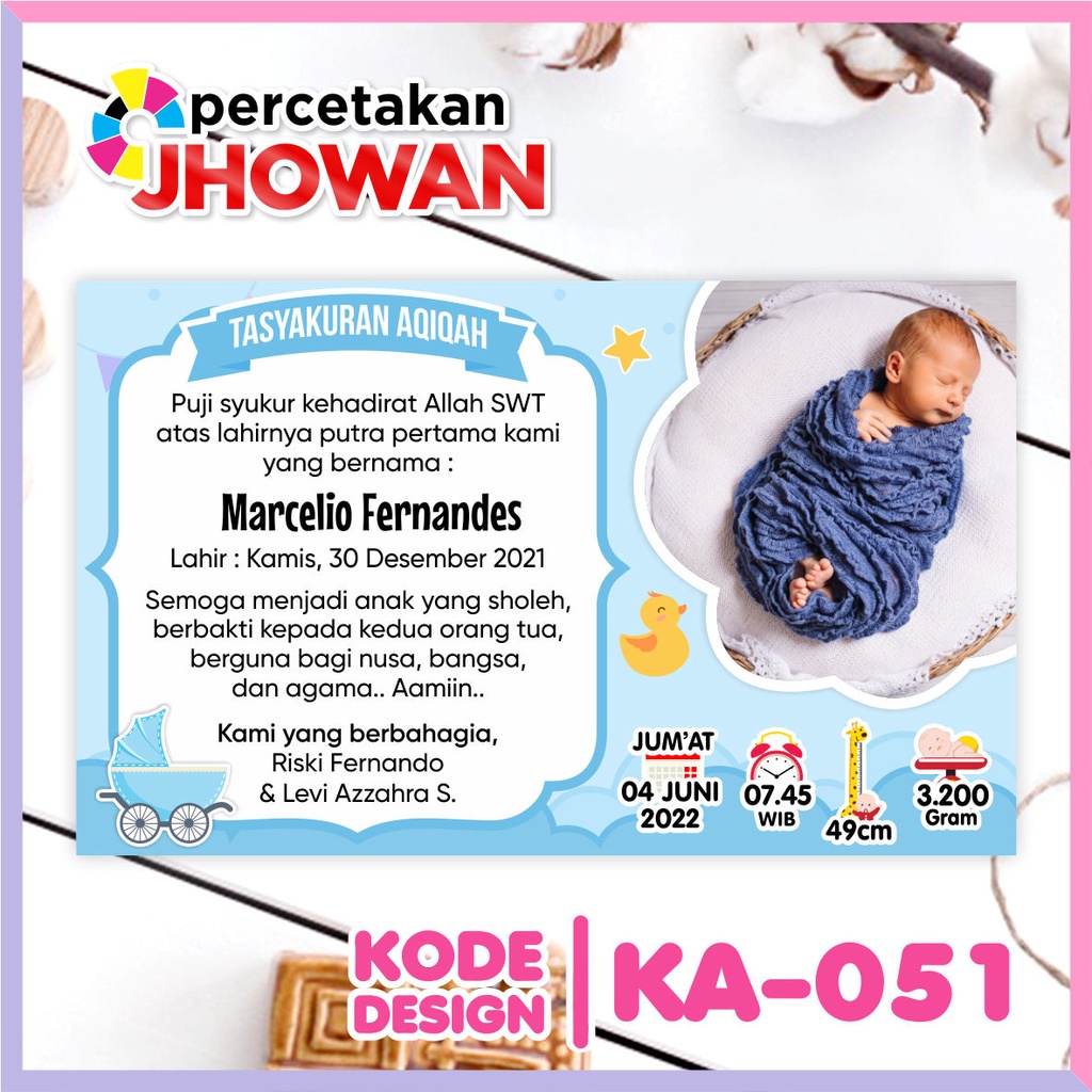 Jual Kartu ucapan aqiqah tasyakuran untuk kembang telor marhaban KA-051