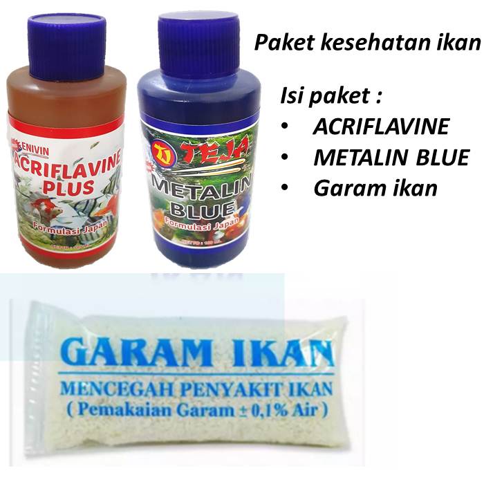 Jual PAKET KESEHATAN IKAN | METALIN BLUE | ACRIFLAVINE PLUS | GARAM ...