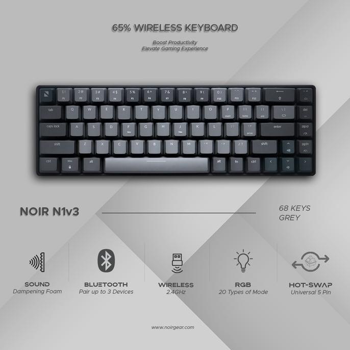 Jual Noir N1 65 Wireless Mechanical Keyboard (Grey) Termurah
