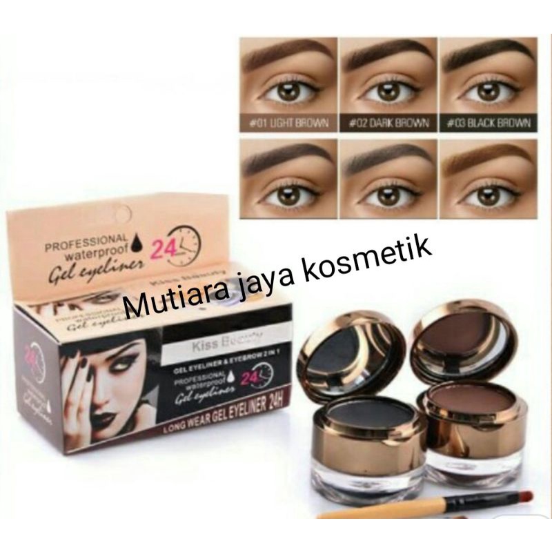 Jual Kiss Beauty 2in1 24 Hours - Eyebrow Powder + Magic Eyeliner Eyebrow  Gel Waterprof Hitam dan Cokelat