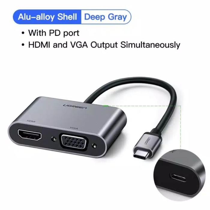 Jual ugreen type c to hdmi & vga converter 4k ugreen hdmi + vga to usb