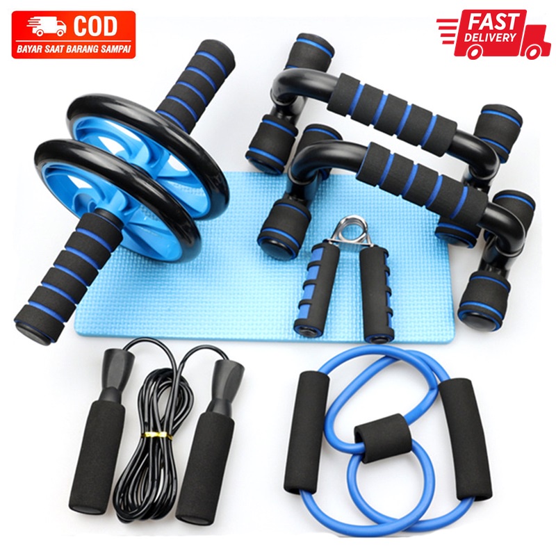 Jual TOMSHOO Set Alat Gym Fitness Roller Push Up Bar Jump Rope Hand ...